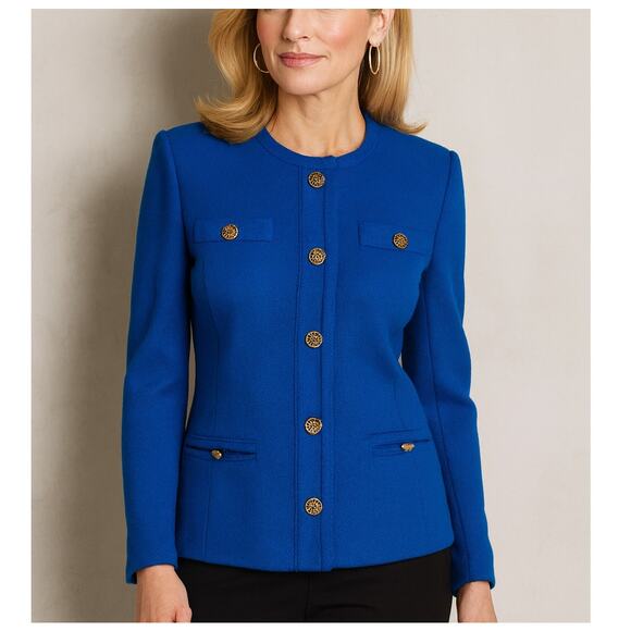 Vintage Royal Blue Gold Button Cardigan Lady Jacket Luxury Preppy Chic - Picture 1 of 10